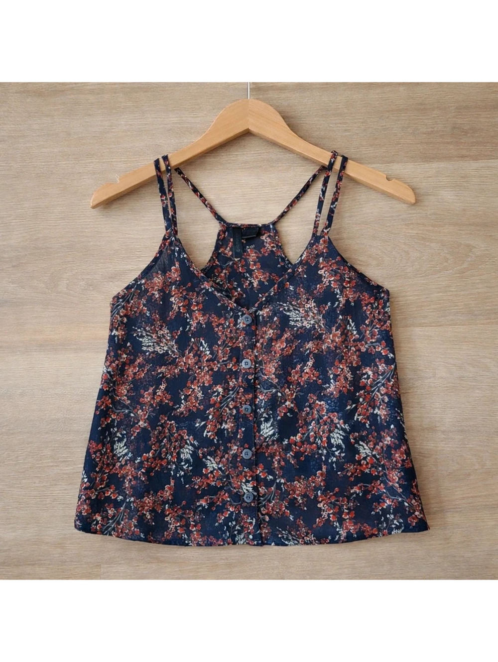 Summer ready! Navy Floral Button-Up Strappy Tank